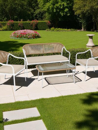 Calira 4-Piece Outdoor Dining Set – 3 Chairs & Table in Beige and Light Brown