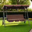 Bliss 3-Person Garden Swing with 45 Degree Adjustable Canopy – Brown Finish