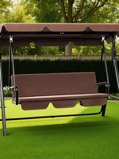 Bliss 3-Person Garden Swing with 45 Degree Adjustable Canopy – Brown Finish