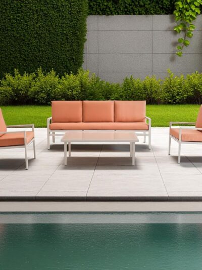 Orvyn Garden Sofa Set – 3 Sofas with Frosted Glass Table, 4-Piece Lounge Set