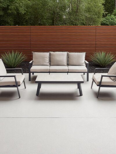 Zanari 4-Piece Outdoor Sofa Set – 3-Seater, 2 Armchairs & Coffee Table in Light Grey